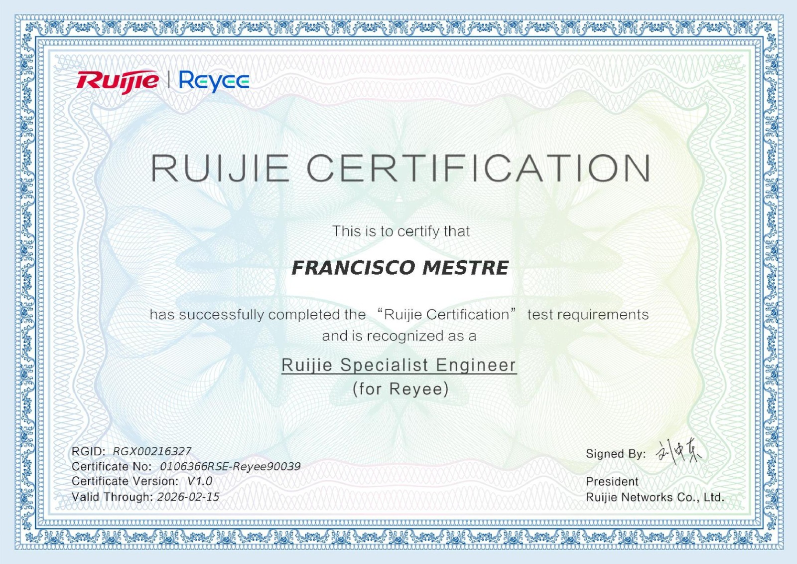 Ruijie Certificate